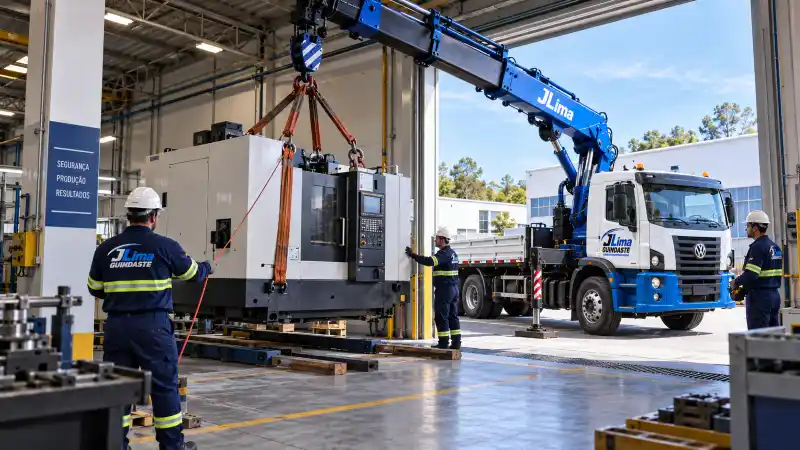Remoção técnica industrial de máquinas em piso de galpão